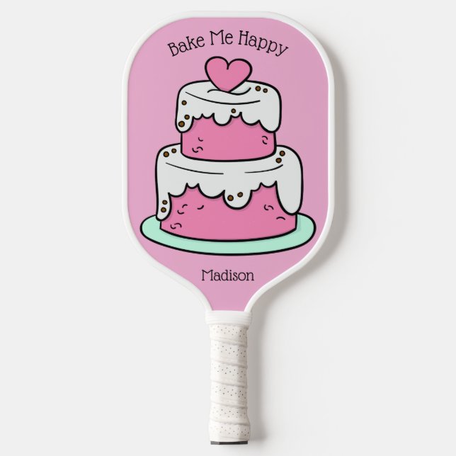 Cute Cake custom name, text & color Pickleball Paddle (Front)