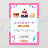 Cute cake decorating party invitation