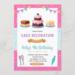Cute cake decorating party invitation