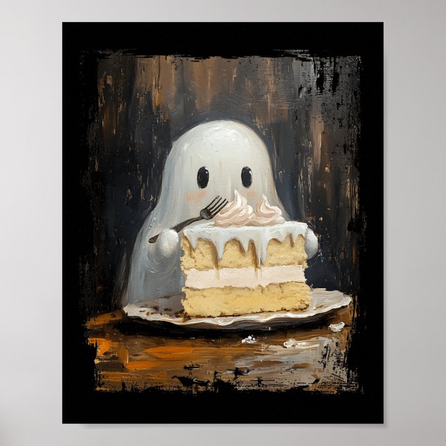 Cute Cake Ghost Eating Cake Funny Halloween Food L Poster (Front)