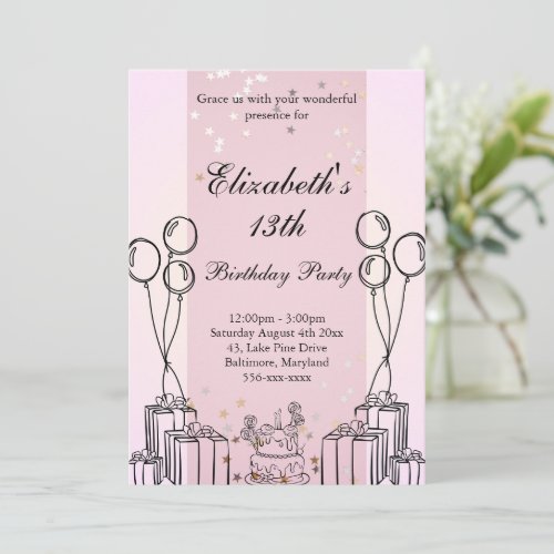 Cute Cake Gifts Birthday Theme Monochromatic Pink  Invitation