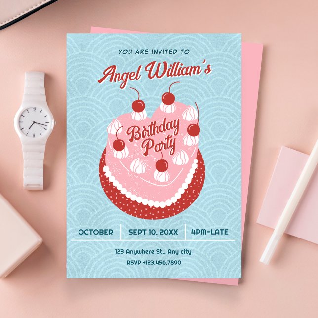 Cute cake heart birthday invitation (Creator Uploaded)