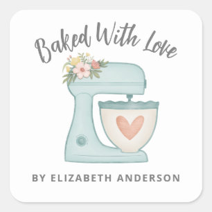 Cute Cake Mixer Baked With Love Bakery Square Sticker