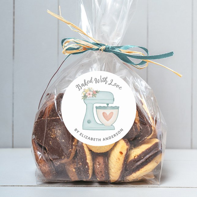 Cute Cake Mixer Baked With Love Classic Round Stic Classic Round Sticker (Creator Uploaded)