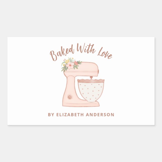 Cute Cake Mixer Baked With Love Rectangular Sticker (Front)