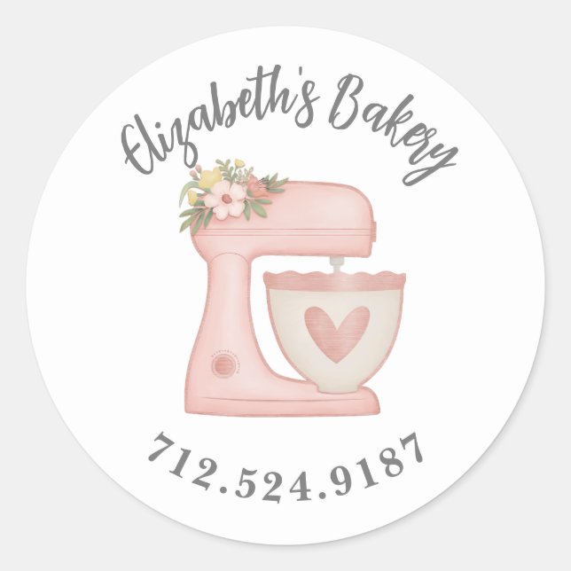 Cute Cake Mixer Bakery Business Classic Round Sticker (Front)