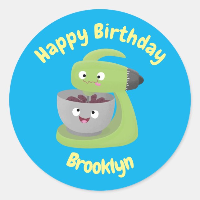 Cute cake mixer kitchen appliance cartoon classic  round sticker (Front)