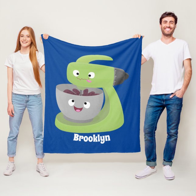 Cute cake mixer kitchen appliance cartoon fleece blanket (In Situ)