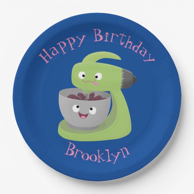 Cute cake mixer kitchen appliance cartoon paper plates (Front)