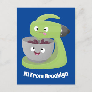 Cute cake mixer kitchen appliance cartoon postcard
