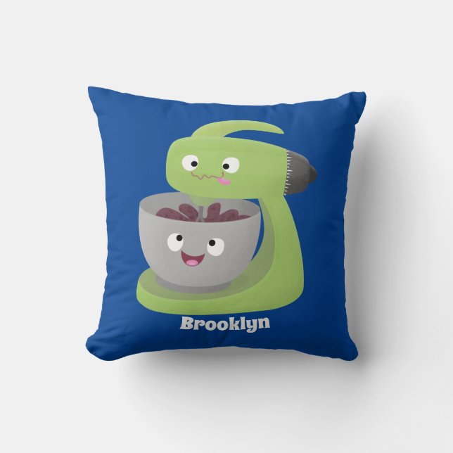 Cute cake mixer kitchen appliance cartoon throw pillow (Front)