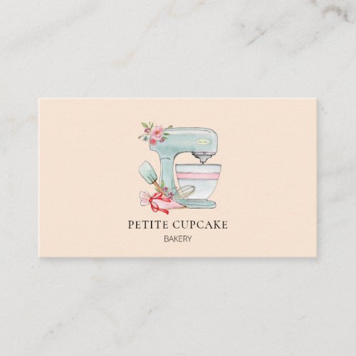 Cute cake mixer peach bakery business card