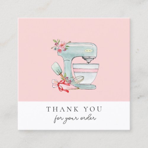 Cute cake mixer pink bakery Thank You Square Business Card