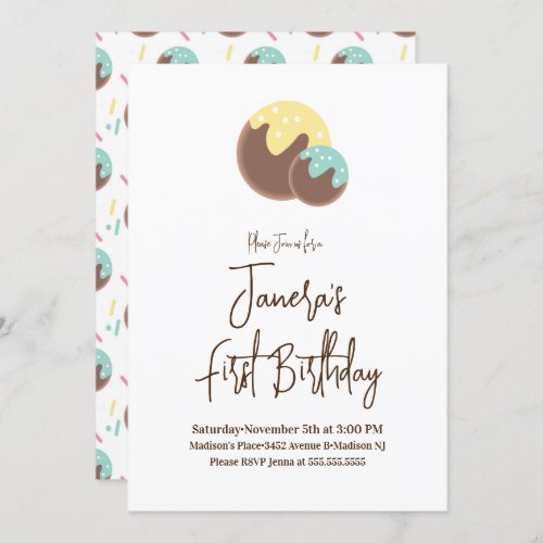 Cute Cake Pop Balls First Birthday Invitation