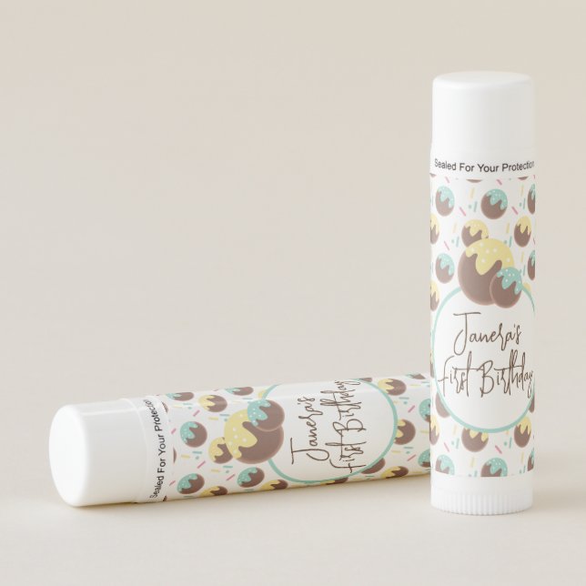 Cute Cake Pop Balls First Birthday Lip Balm (Front)