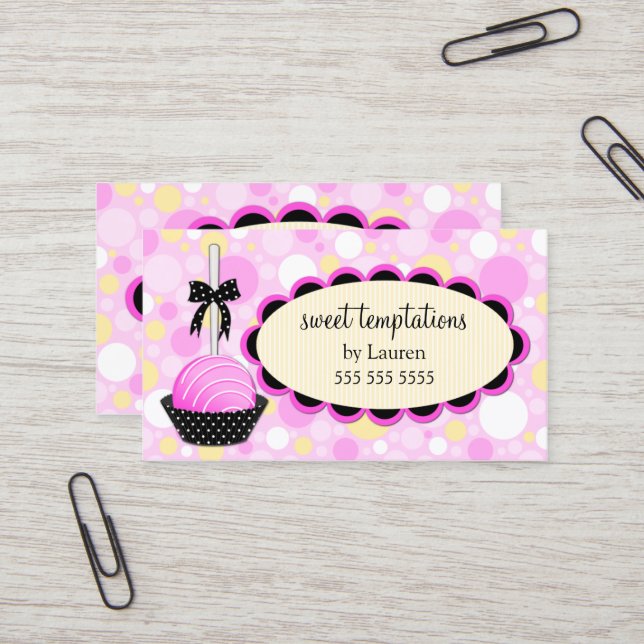Cute Cake Pops Baking Business Card (Front/Back In Situ)