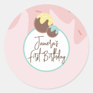 Cute Cakepop Balls First Birthday Frosting  Classic Round Sticker