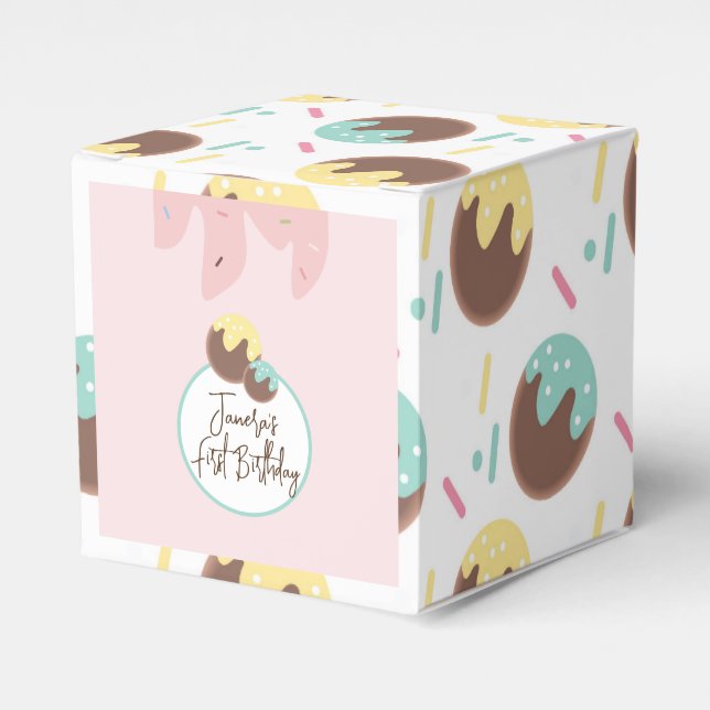 Cute Cakepop Balls First Birthday Frosting  Favor Boxes (Front Side)