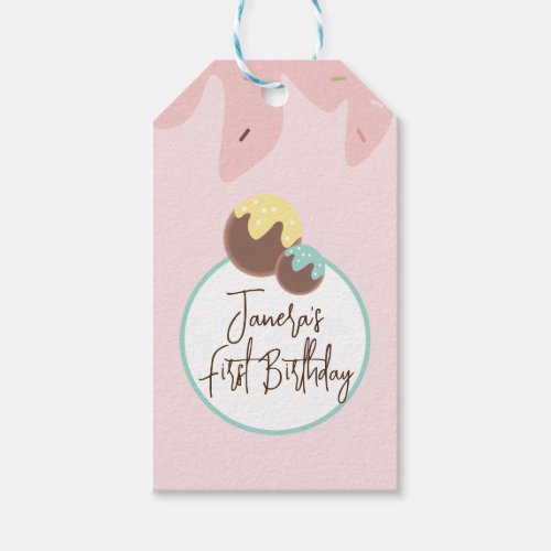 Cute Cakepop Balls First Birthday Frosting    Gift Tags