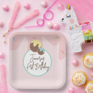 Cute Cakepop Balls First Birthday Frosting Paper Plates