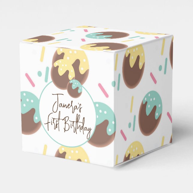 Cute Cakepop Balls First Birthday Sprinkles Favor Boxes (Front Side)