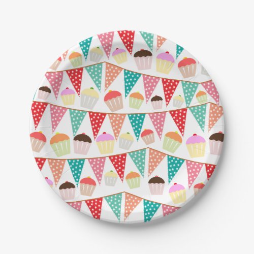 Cute Cakes and Bunting Colorful Party Paper Plates