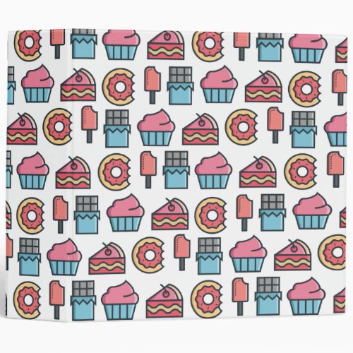 Cute Cakes and Desserts Pattern 3 Ring Binder