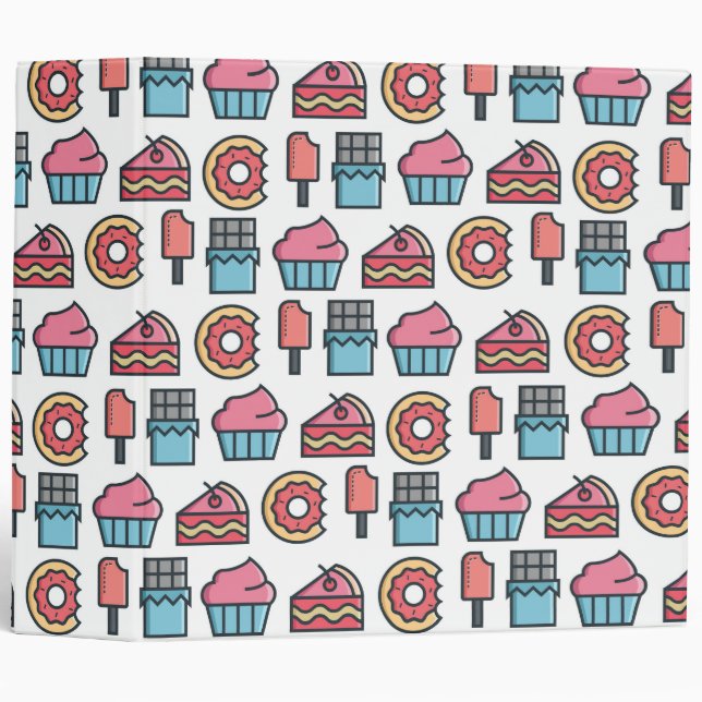 Cute Cakes and Desserts Pattern 3 Ring Binder (Front/Spine)