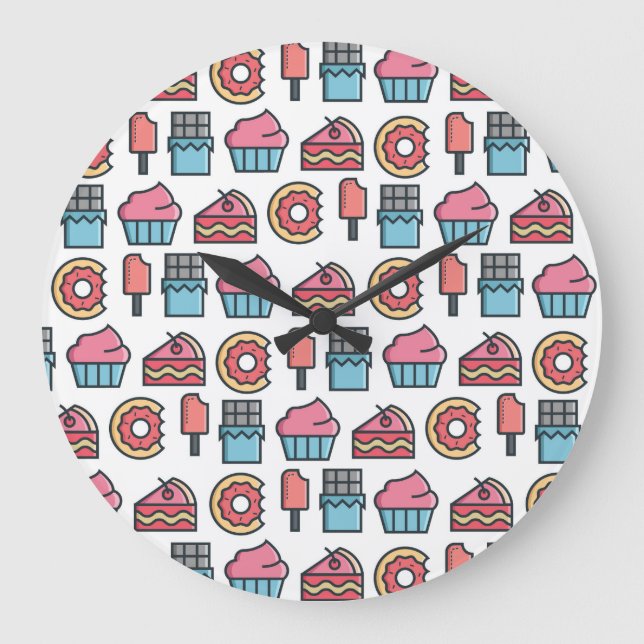 Cute Cakes and Desserts Pattern Large Clock (Front)