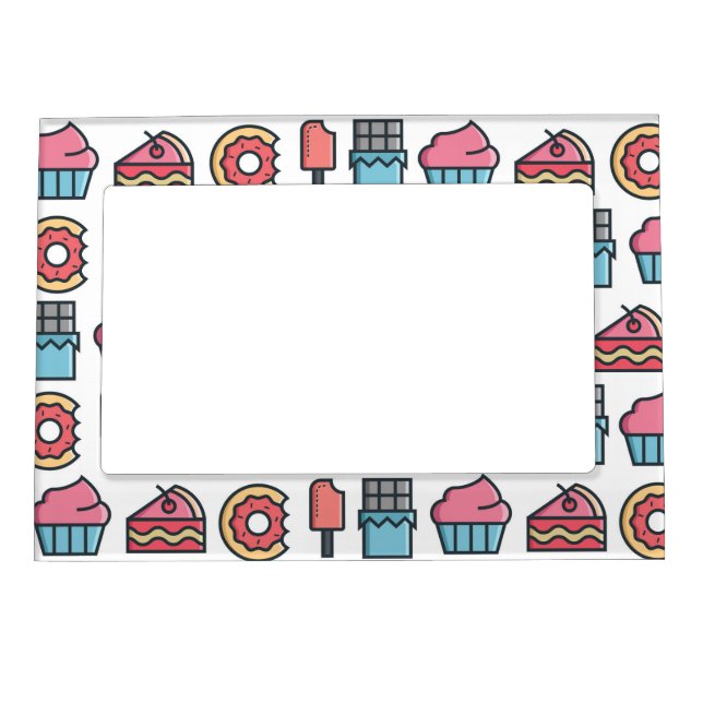Cute Cakes and Desserts Pattern Magnetic Photo Frame (Front)