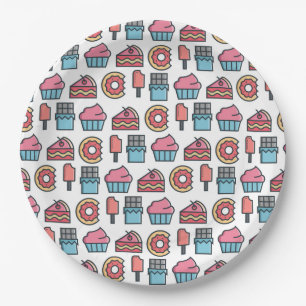 Cute Cakes and Desserts Pattern Paper Plates