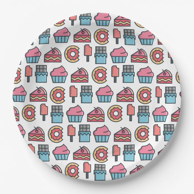Cute Cakes and Desserts Pattern Paper Plates (Front)