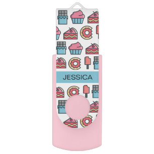Cute Cakes and Desserts Pattern Personalised Flash Drive