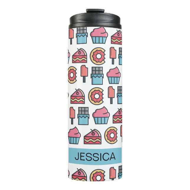 Cute Cakes and Desserts Pattern Personalised Thermal Tumbler (Front)