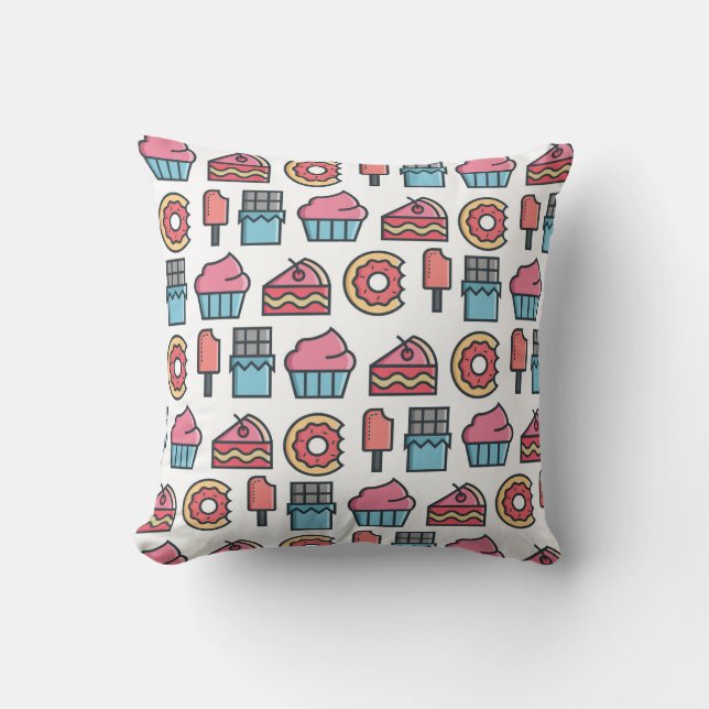 Cute Cakes and Desserts Pattern Throw Pillow (Front)
