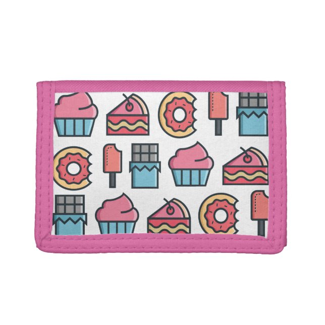 Cute Cakes and Desserts Pattern Trifold Wallet (Front)