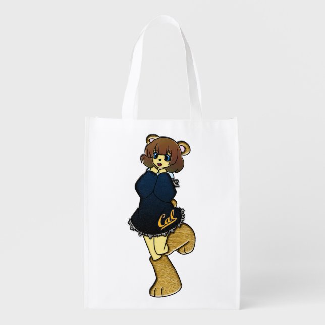Cute Cal Bear Girl Reusable Grocery Bag (Front)