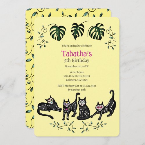 Cute Calavera Cats Kids Birthday Invitation Card