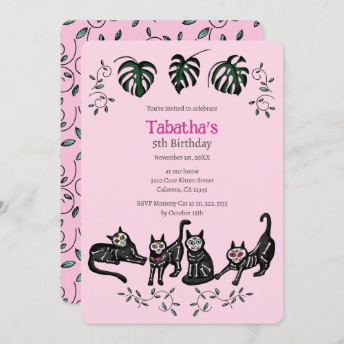 Cute Calavera Cats Kids Birthday Invitation Card