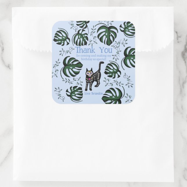 Cute Calavera Cats Kids Birthday Party Favor  Square Sticker (Bag)