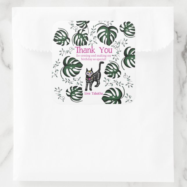 Cute Calavera Cats Kids Birthday Party Favor  Square Sticker (Bag)