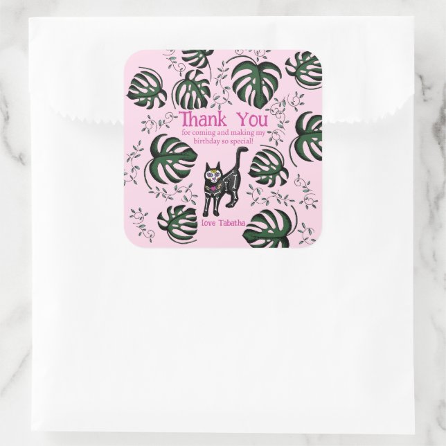 Cute Calavera Cats Kids Birthday Party Favor  Square Sticker (Bag)
