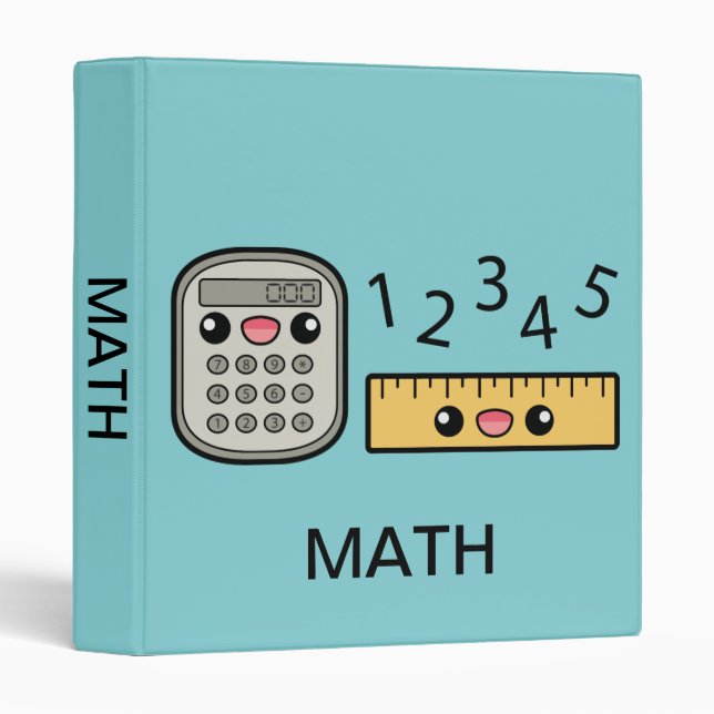 Cute Calculator And Ruler With Text Math 3 Ring Binder (Front/Spine)