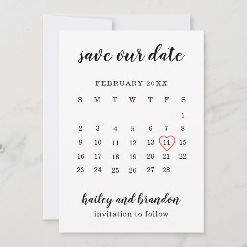 Cute Calendar Red Heart Modern Wedding Save The Date