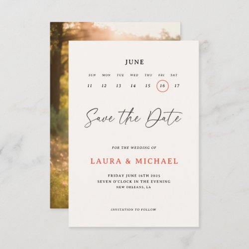 Cute Calendar Save The Date With Photo  Invitation