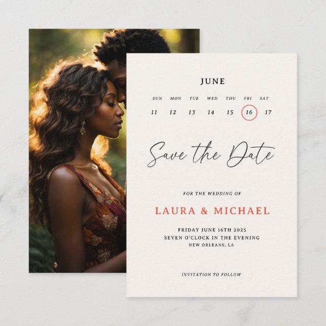 Cute Calendar Save The Date With Photo  Invitation (Front/Back)