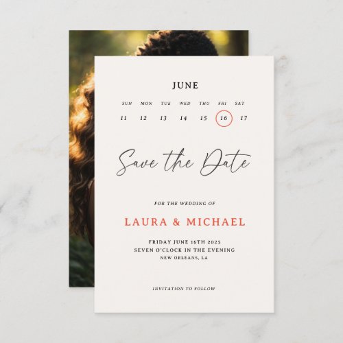 Cute Calendar Save The Date With Photo  Invitation