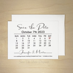 Cute Calendar Style Wedding Save The Date Card