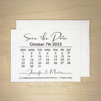 Cute Calendar Style Wedding Save The Date Card