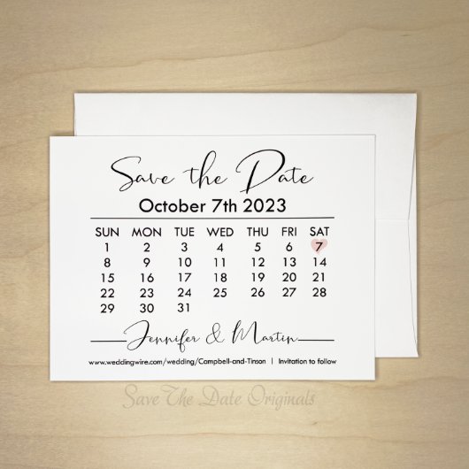 Cute Calendar Style Wedding Save The Date Card (Front)